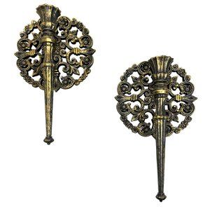 Ornate gold Pair Homco Candle Wall Sconces #4148 Gothic Hollywood Regency